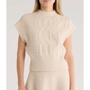 Stitch + Feather Cream Mixed Cable Knit Oversized Crewneck Sweater